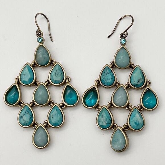 KC Designs Jewelry - KC Designs Vintage Turquoise Color Gold Tone Faceted Chandelier Hook Earrings 2”